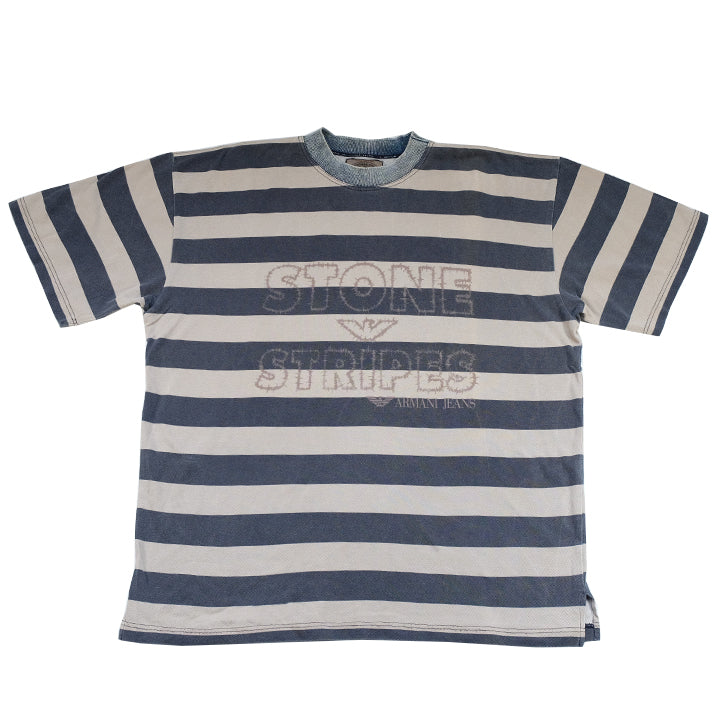 Vintage Giorgio Armani Stripe Spell Out T-Shirt - L – Steep Store