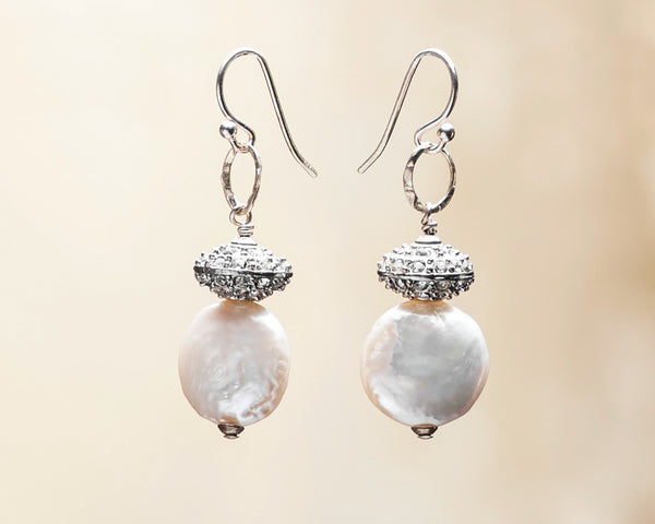 Life Bejeweled Crystal Pave Rondelle and Coin Pearl Earrings ...