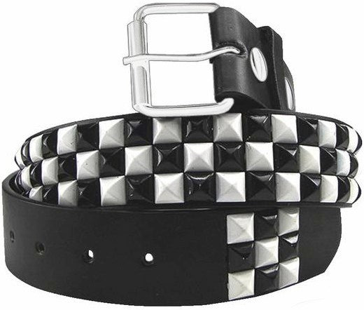 Black & White Checkerboard Pyramid Studded Leather Belt – Bewild