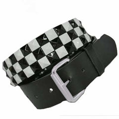 Black & White Checkerboard Pyramid Studded Leather Belt – Bewild