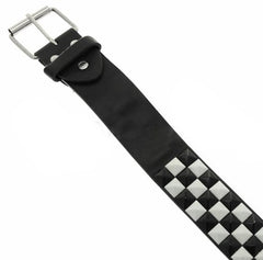 Black & White Checkerboard Pyramid Studded Leather Belt – Bewild