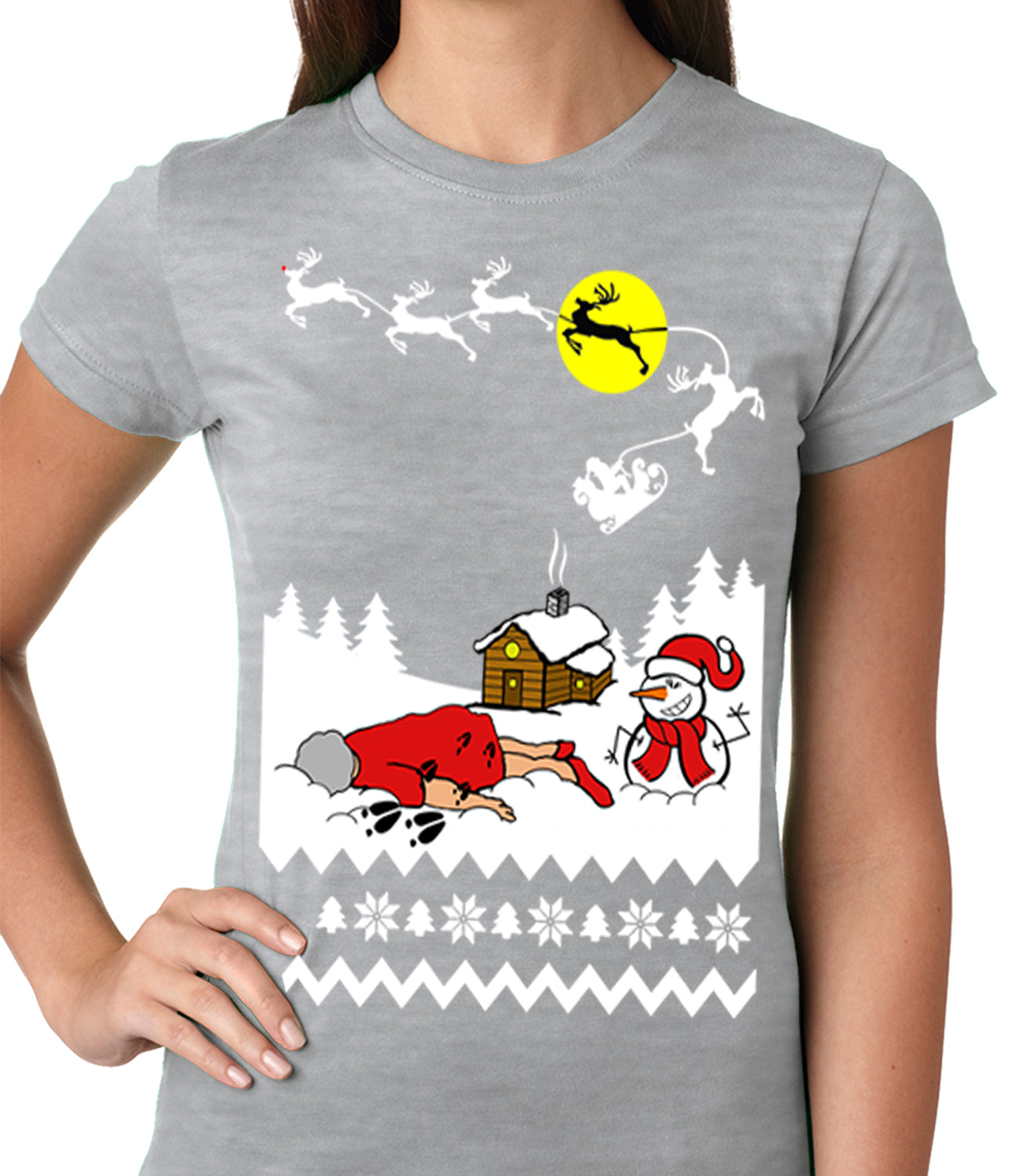 Grandma Got Run Over By A Reindeer Ugly Christmas Ladies T-shirt