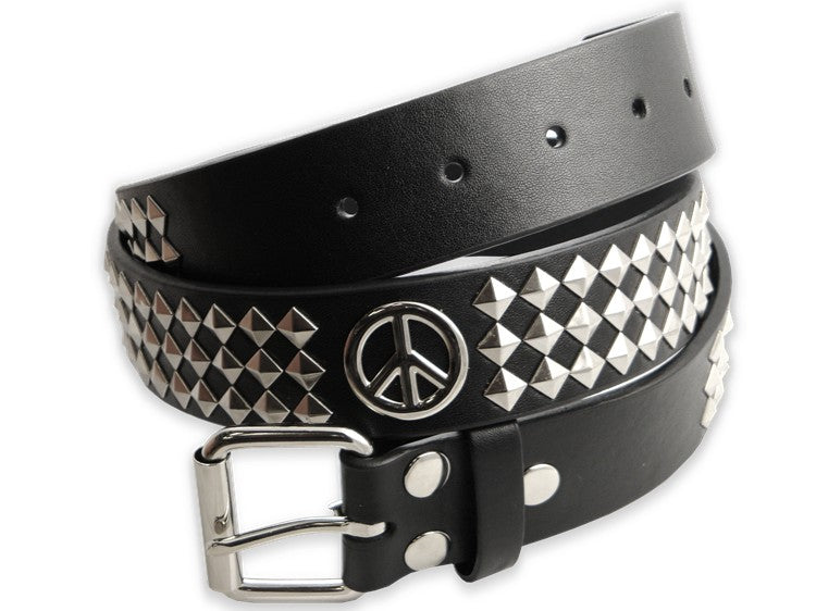 Peace Sign Pyramid Studded Leather Belt – Bewild