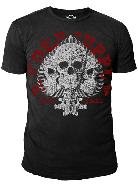 Ryder Supply Clothing - 3 Skulls Mens T-shirt (Black) – Bewild