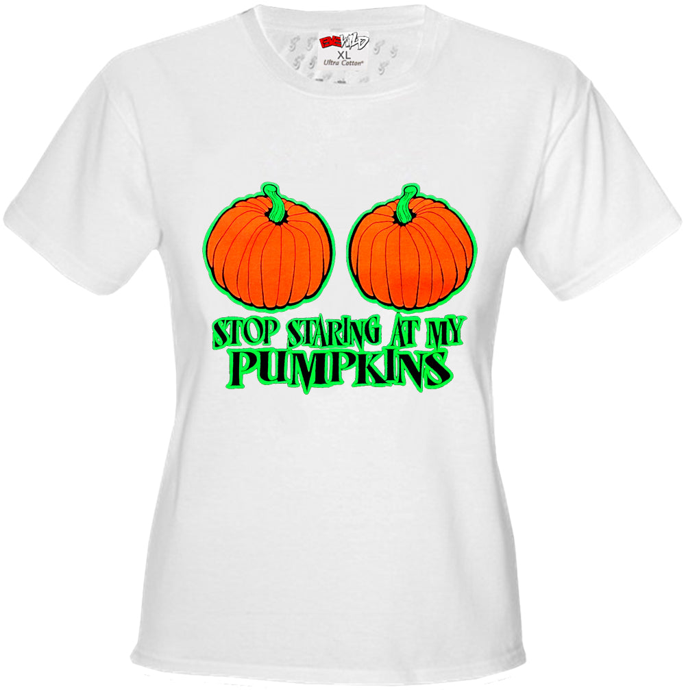 Halloween Costume T Shirts Stop Staring At My Pumpkins Girls T Shirt