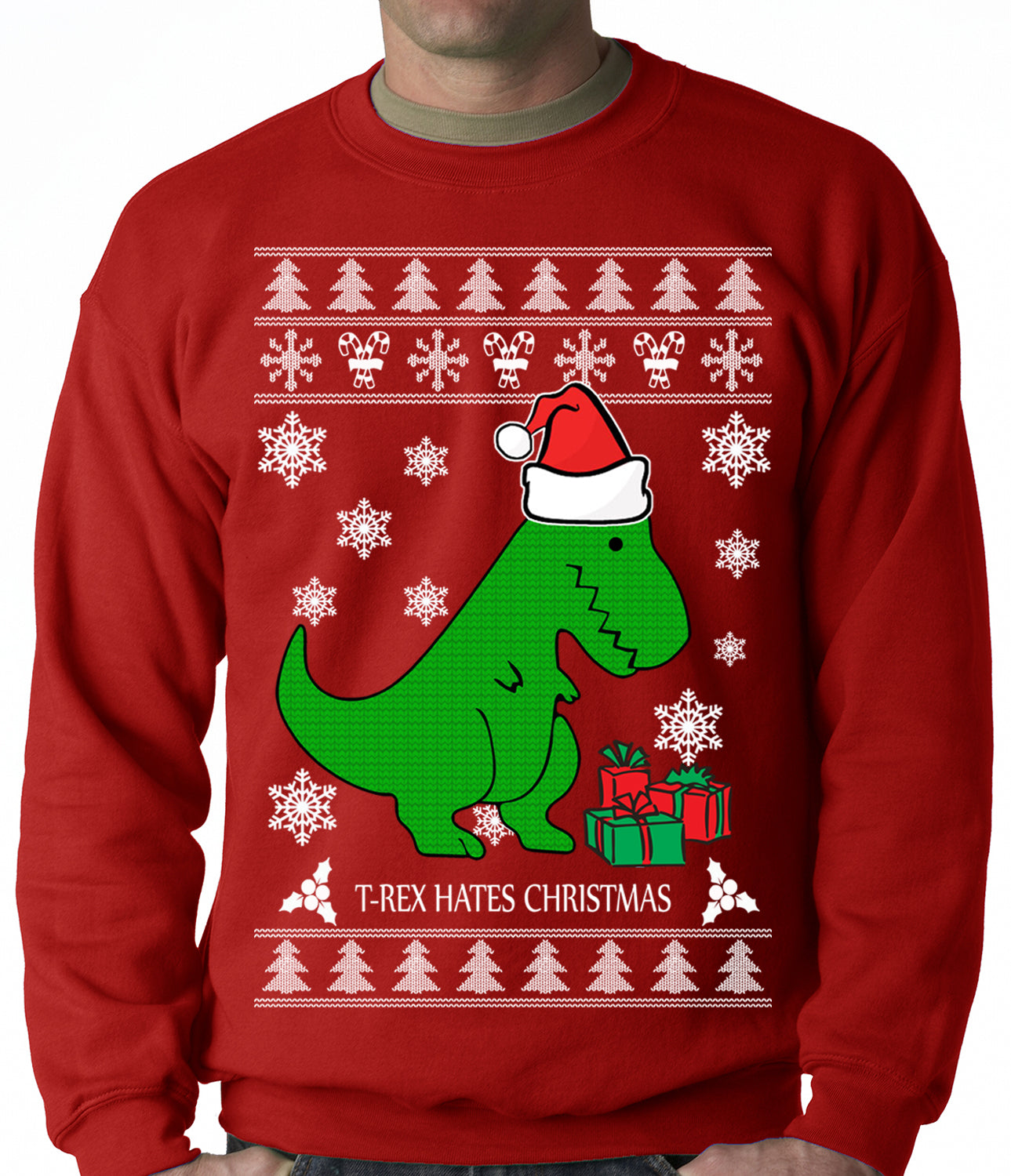 T-Rex Hates Christmas - Ugly Christmas Sweater Adult Crewneck Sweatshi ...