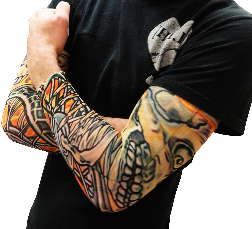 Skull And Flames Biker Fake Tattoo Sleeves Pair  Bewild