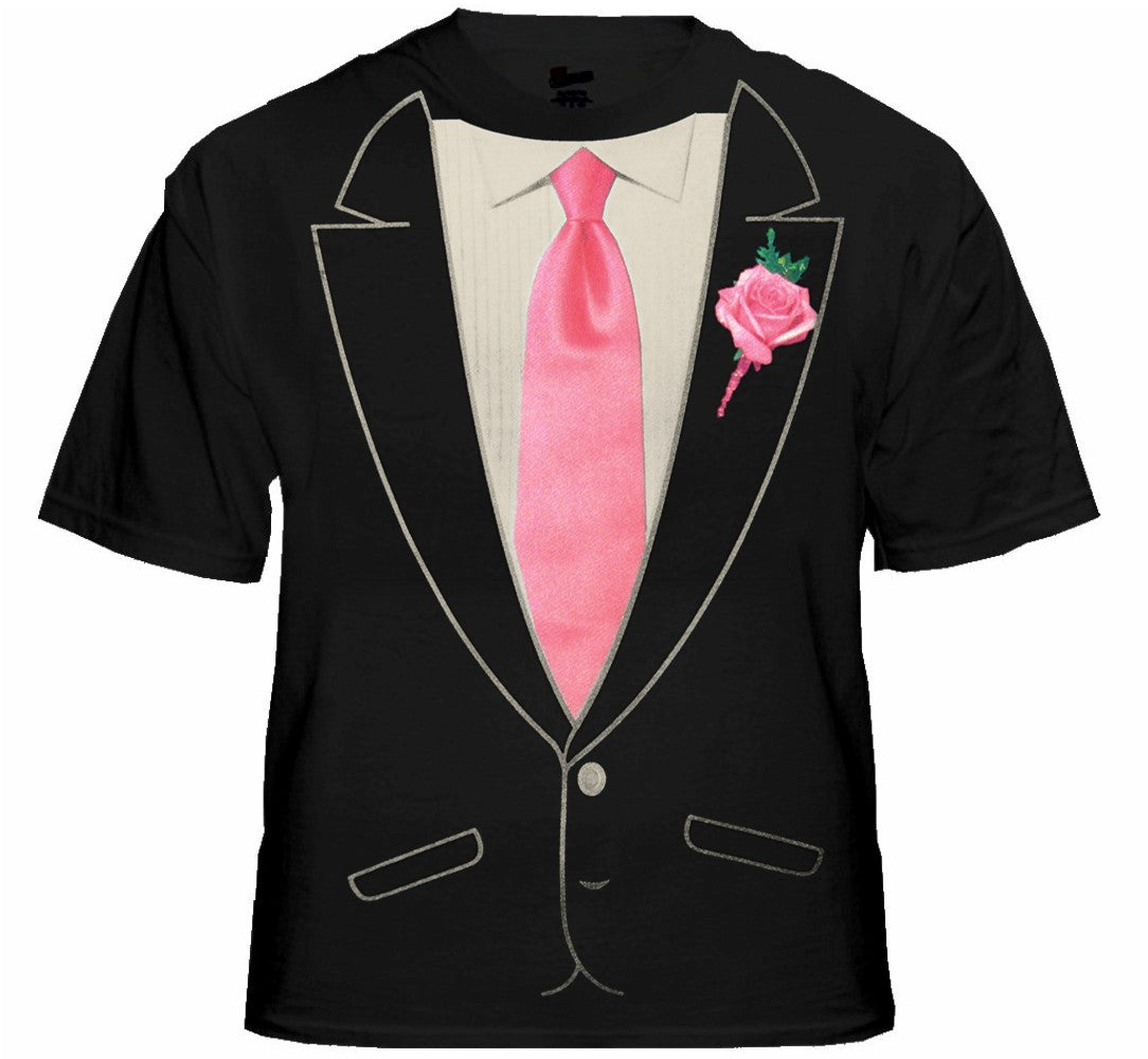 Tuxedo TShirt - Mens Formal Tuxedo Shirt with Pink Tie (Black Shirt ...