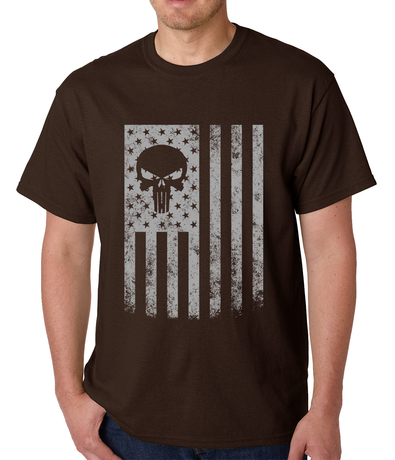 USA - American Flag Military Skull Mens T - shirt Bewild