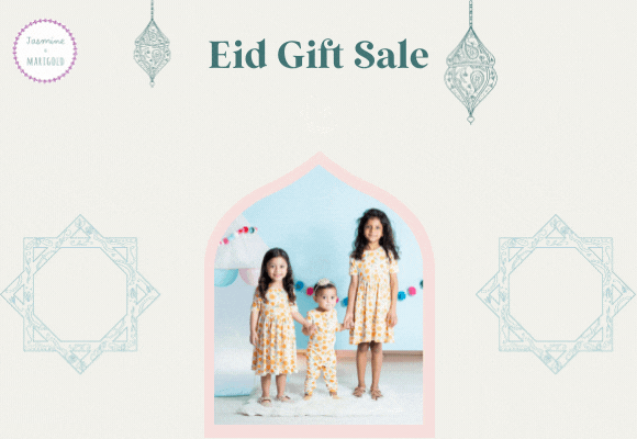 eid gift sale gif with rotating images of kids in pajamas