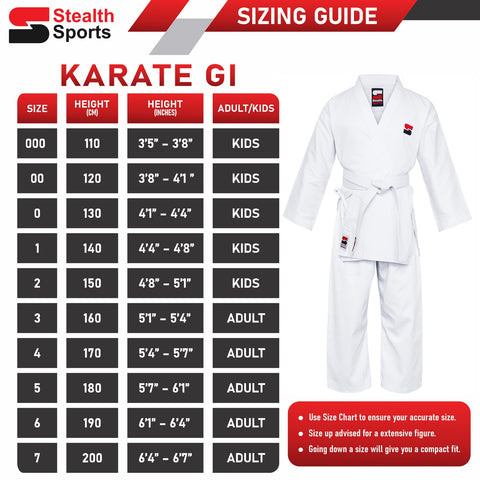 Stealth Sports - Karate Gi Size Guide
