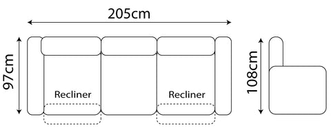 Cleo 3 seater with dual electric recliners