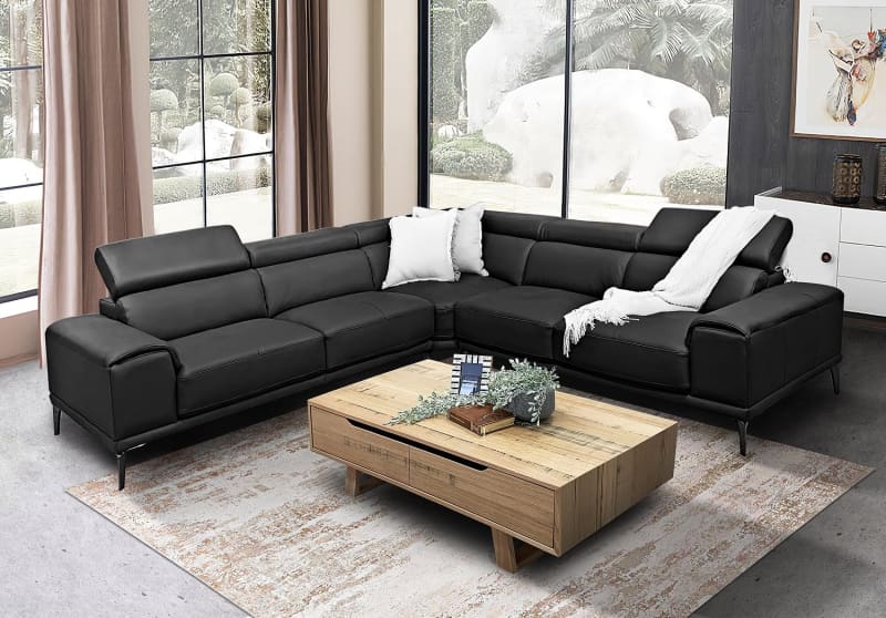 Our Furniture Warehouse Houston Modular Lounge With Adjustable Backs In Thick Black Leather