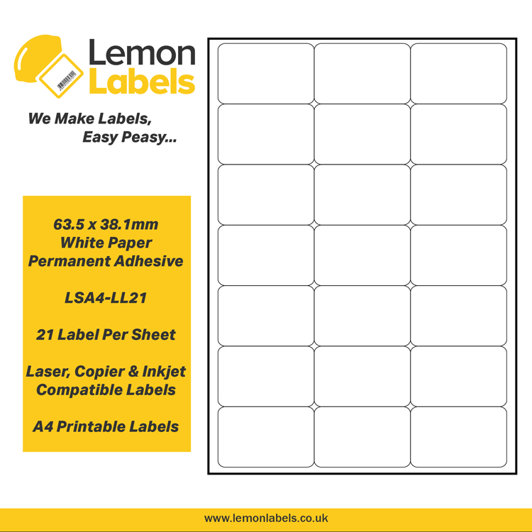 Lsa4 Ll21 63 5 X 38 1mm White Paper With Permanent Adhesive Labels Lemon Labels