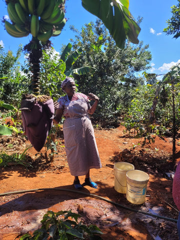 Kenyan farmer faith standing in her farm