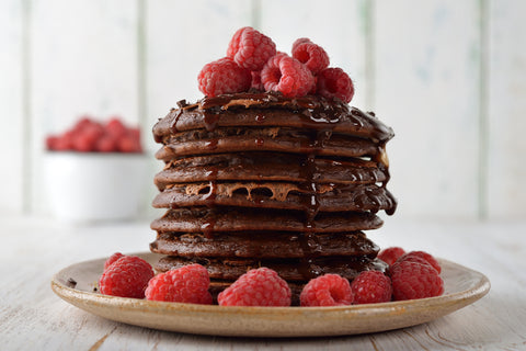 Protein Pancakes with Chocolate and Raspberries