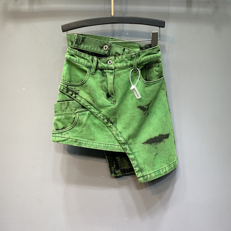 Irregular design Green Denim Skirts double-row waist – ASHORE SHOP