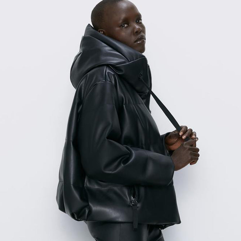 leather jacket with cotton hood