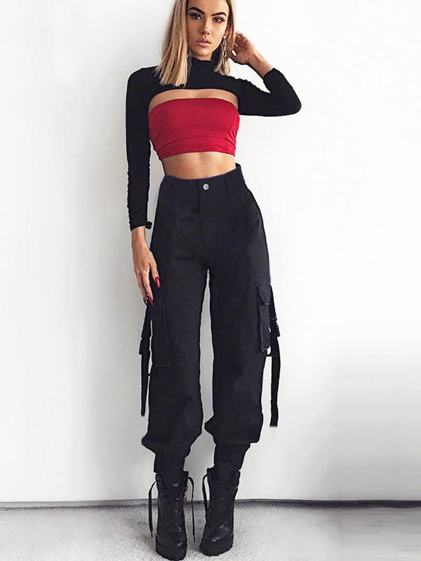 ladies black cargo pants