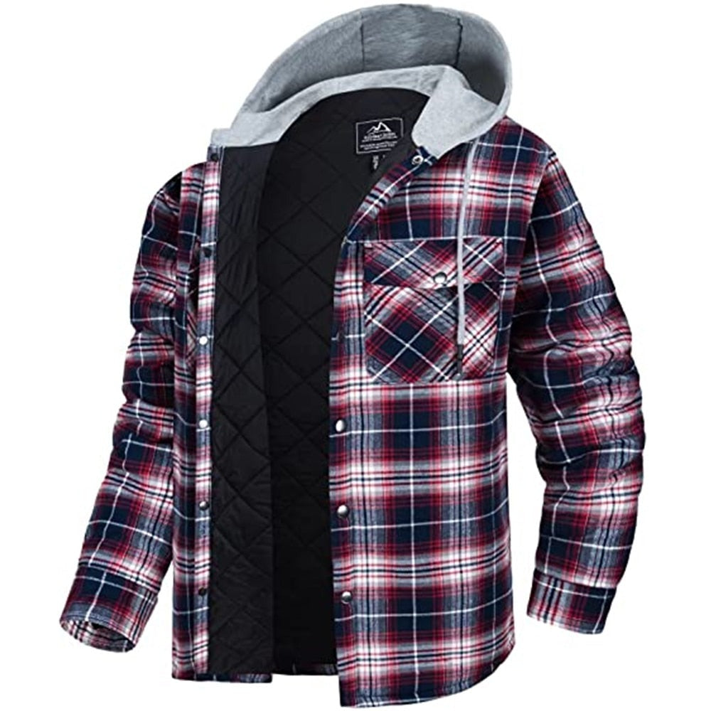 Wrangler Authentics Men's Long Sleeve Quilted Lined Flannel Shirt Jacket  With Ho | Quilted Thick Plaid Long-sleeved Loose Jacket Mens Hoodie Quilted  Lined Flannel 