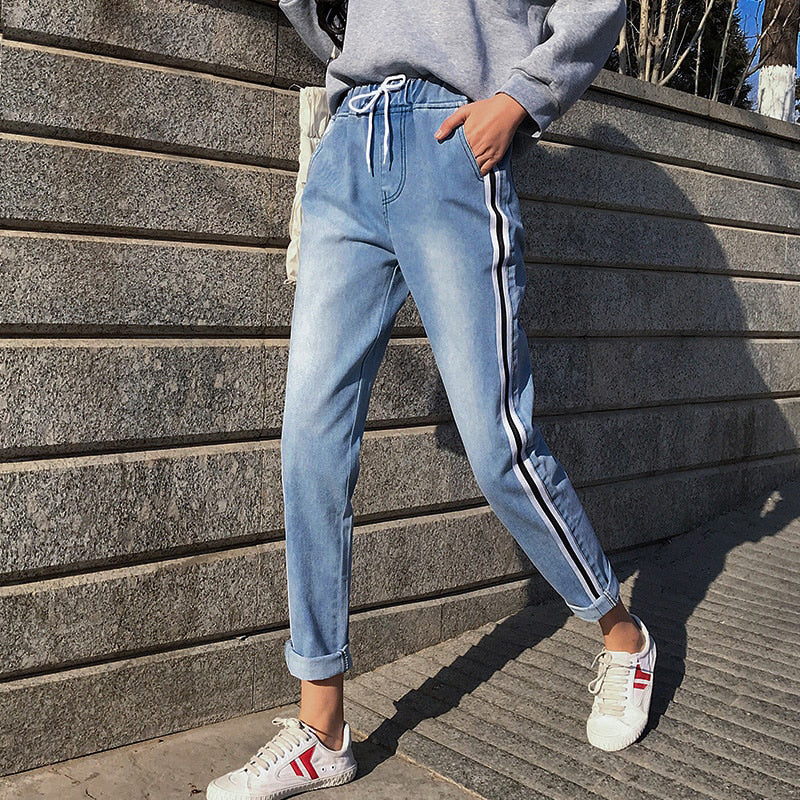 jeans with stripe on side womens