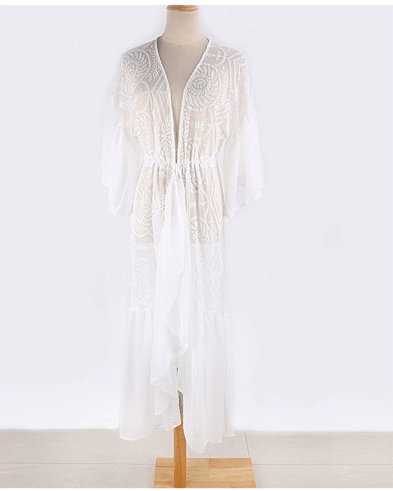 ASHORESHOP White Bikini Cover Ups Lace Dresses See Through Cover Ups ...