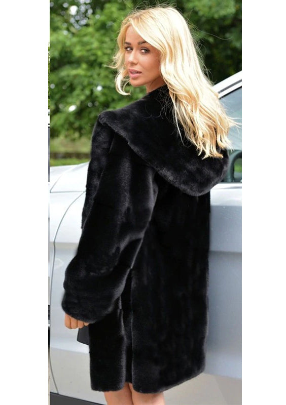 long black faux fur coat with hood