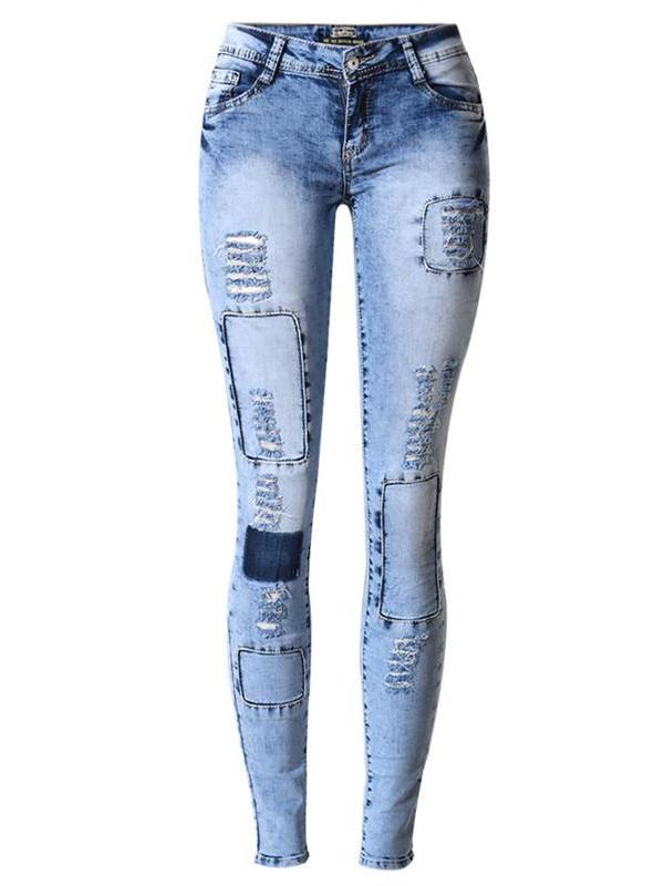 Womens Ripped Patched Skinny Jeans 