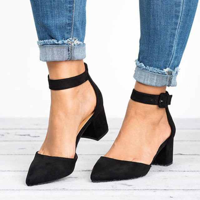 closed toe ankle strap low heels