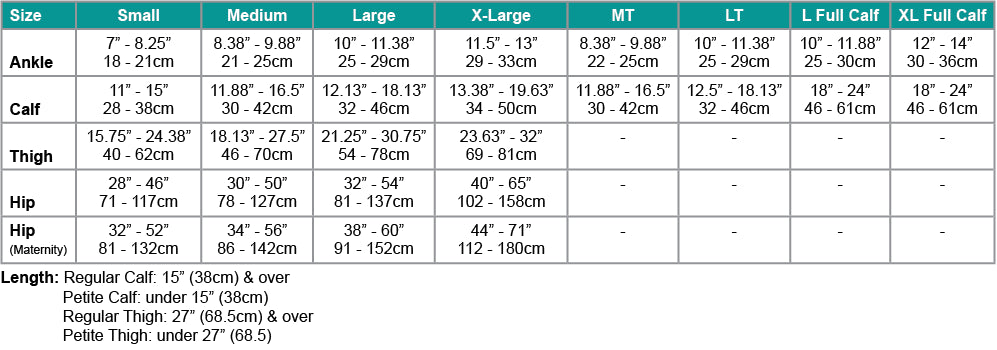 Jobst Support Size Chart