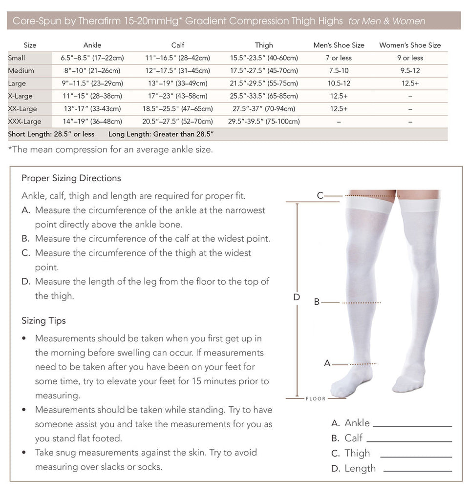 Therafirm Core-Spun Thigh High Socks w/Silicone Band - 15-20 mmHg ...