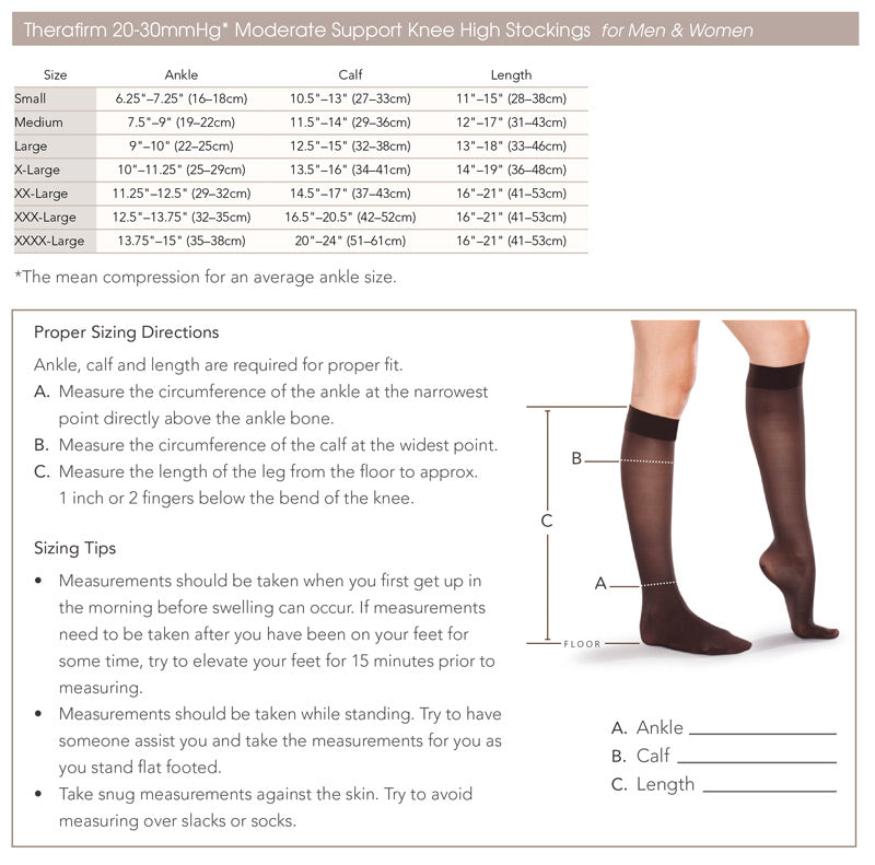 Ames Walker Compression Size Chart