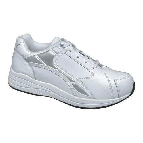 white leather athletic shoes