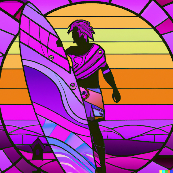 stain glass surfer by DALL-E