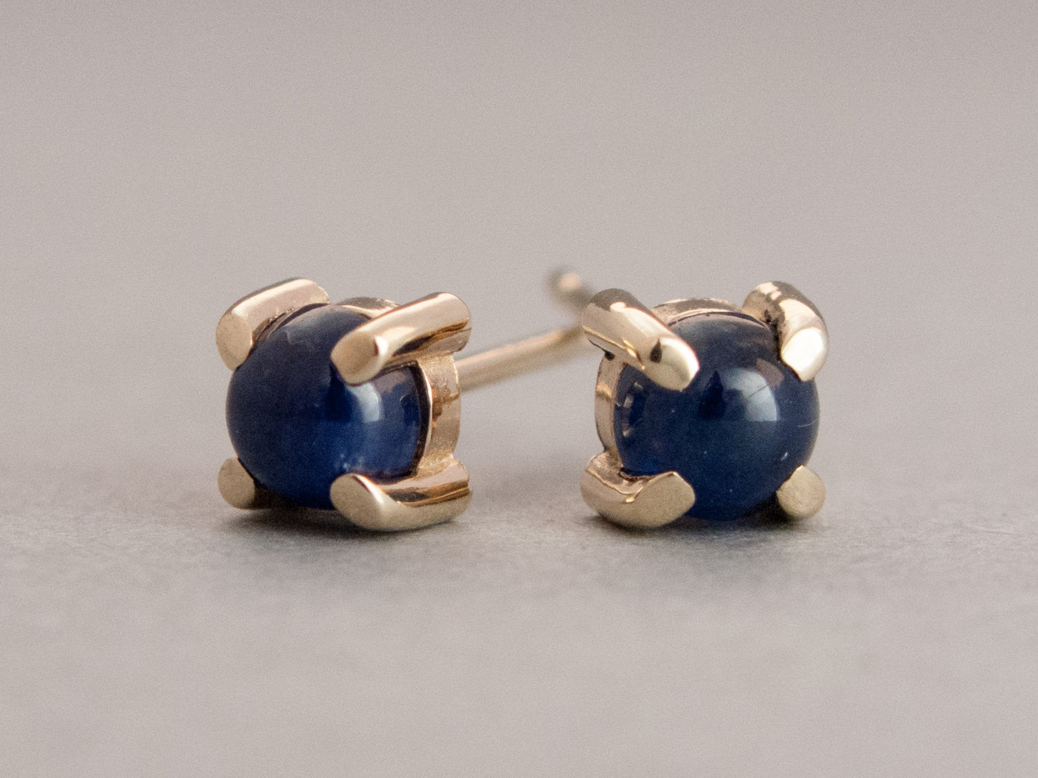 Blue Sapphire Cabochon Studs in 14k Gold Prong Settings - Choice of rose, yellow or white gold