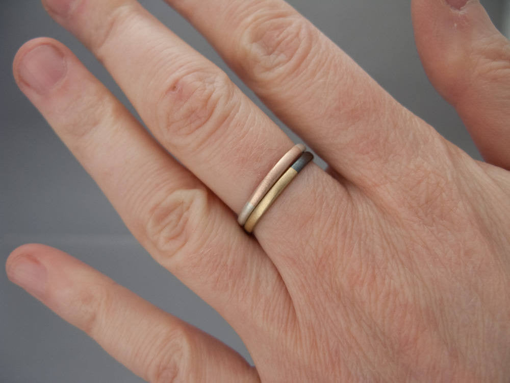 Mixed Metals Half Round Round Band in Sterling Silver with Yellow or Rose gold