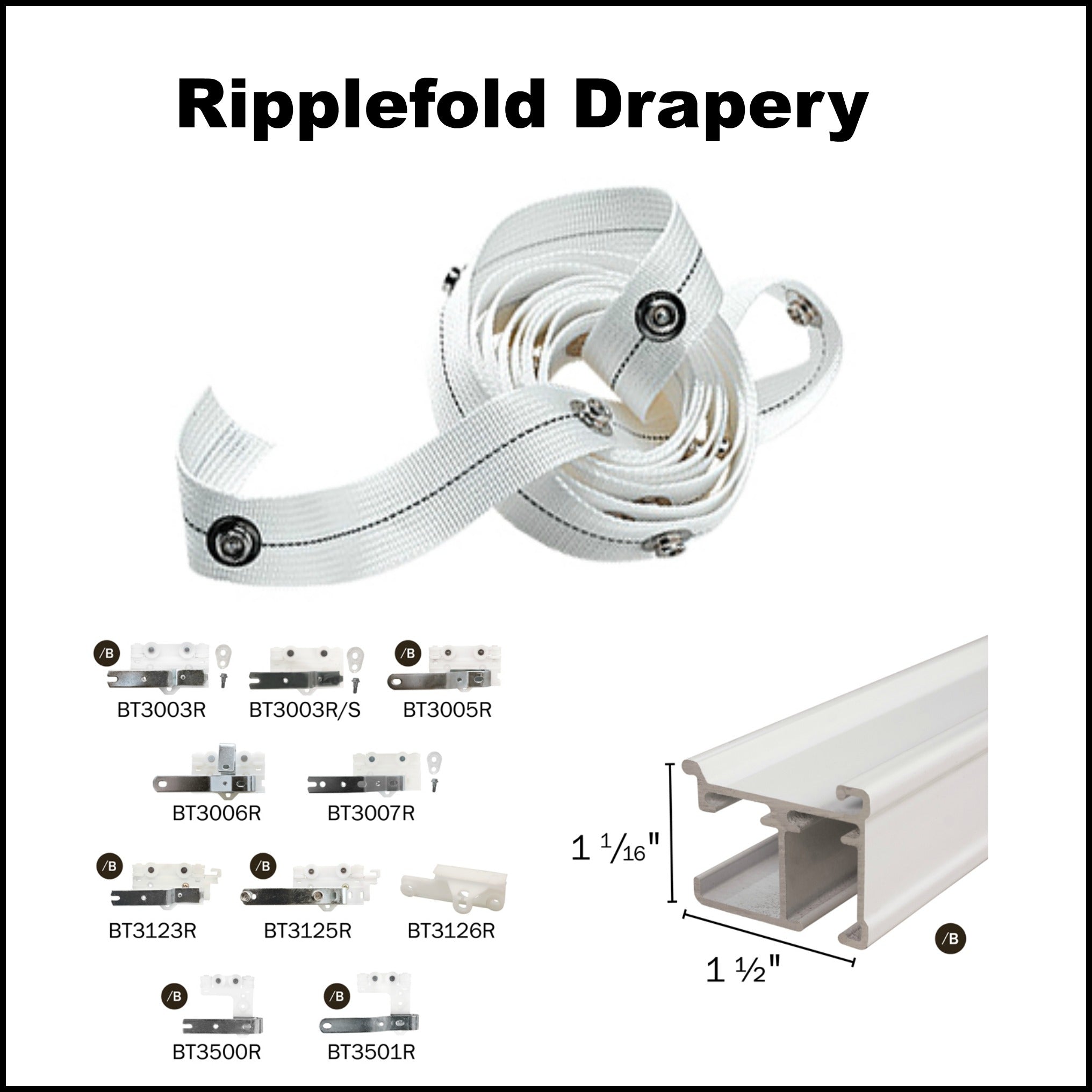 Ripplefold Snap Tape for Traverse Pole & CS Track~White~(by the yard)