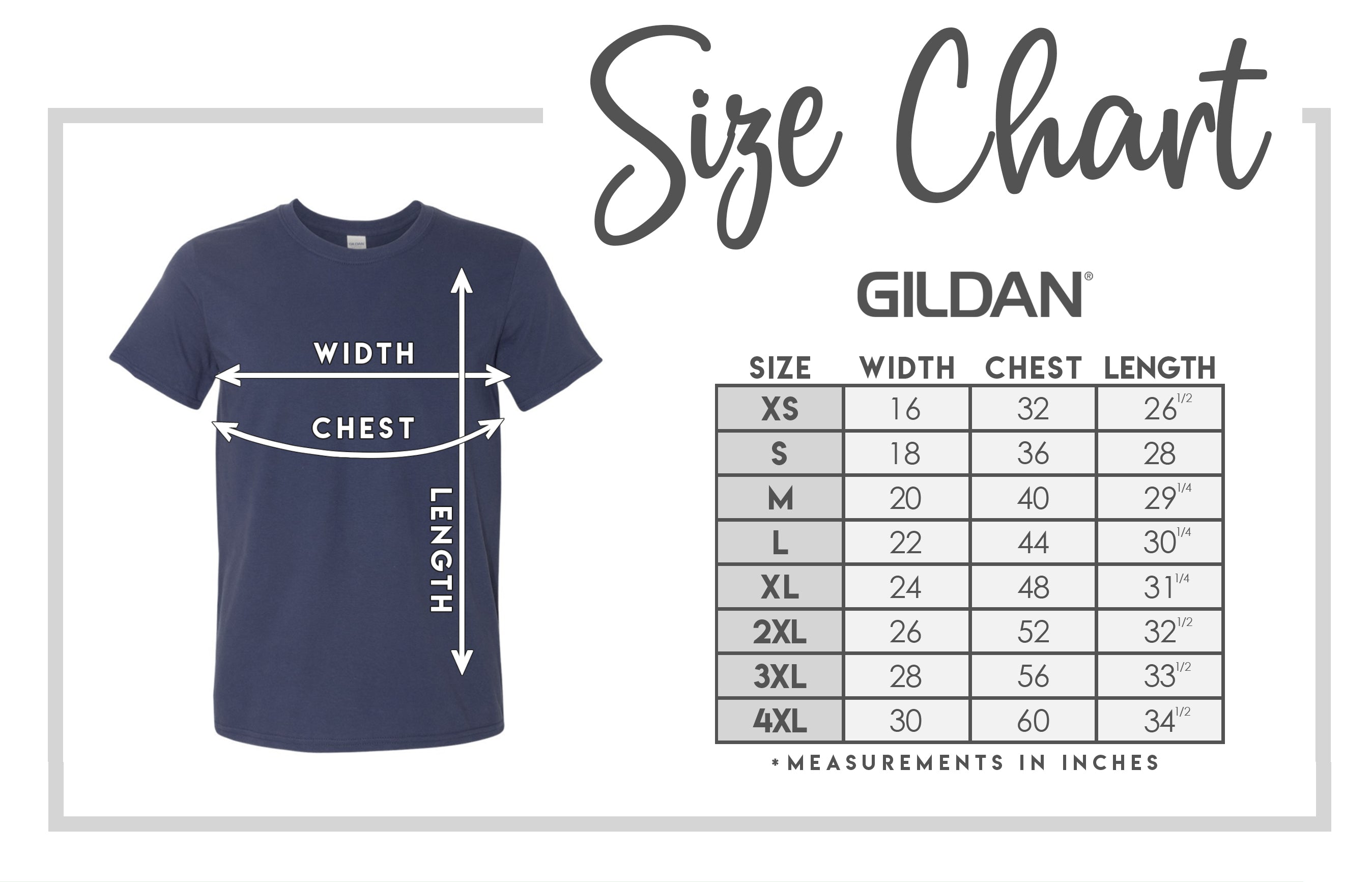 Gildan 64000 Black Unisex T-shirt Size Chart inches/cm, Gildan T