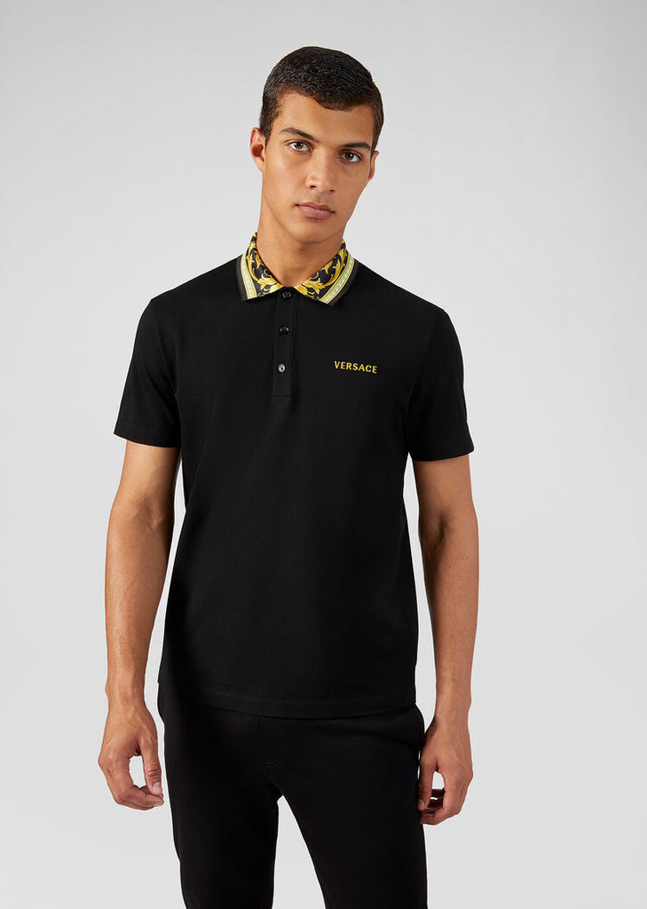 VERSACE BAROCCO MOTIF POLO SHIRT, Black – OZNICO