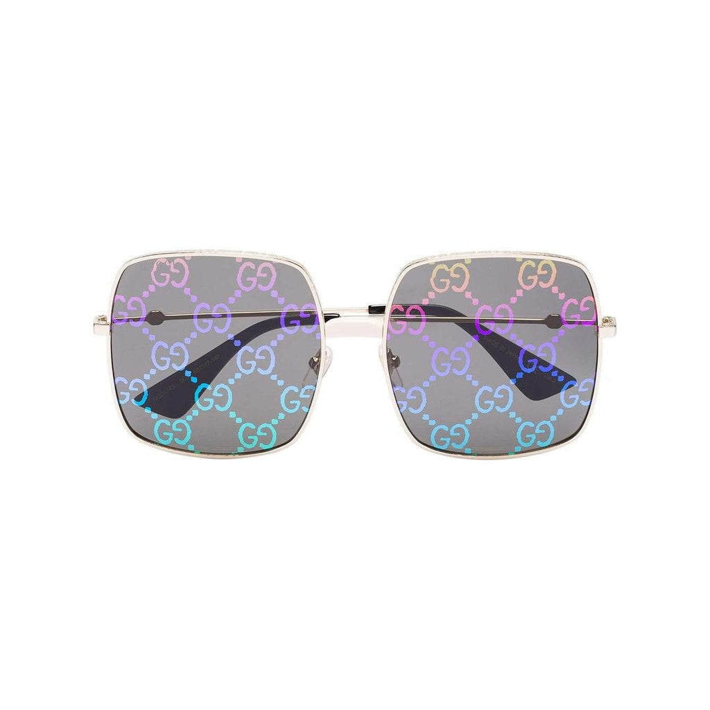 GUCCI Logo Rectangular Metal Frame Sunglasses, Gold Tone/ Multi – OZNICO