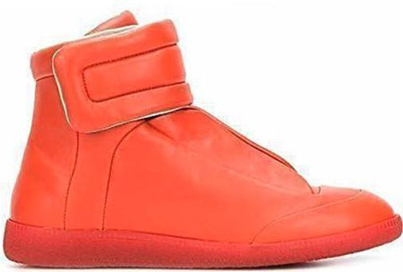 maison martin margiela red & silver high top trainers