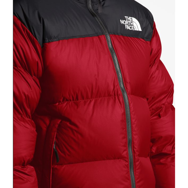 red north face puffer jacket