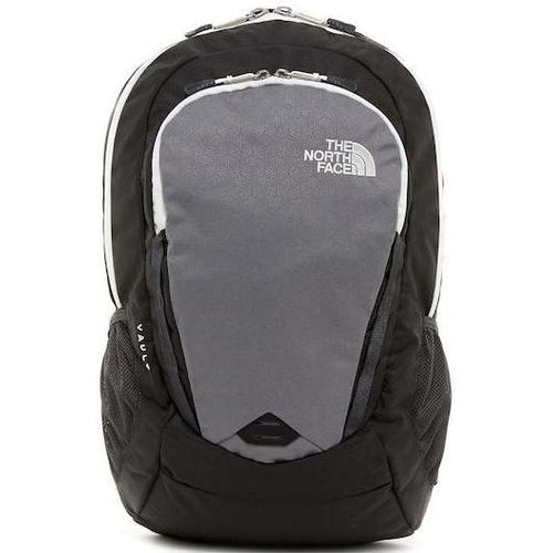 black monogrammed north face backpack