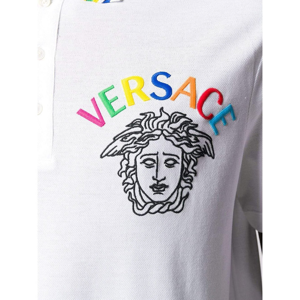 VERSACE Embroidered Medusa Polo Shirt, White – OZNICO