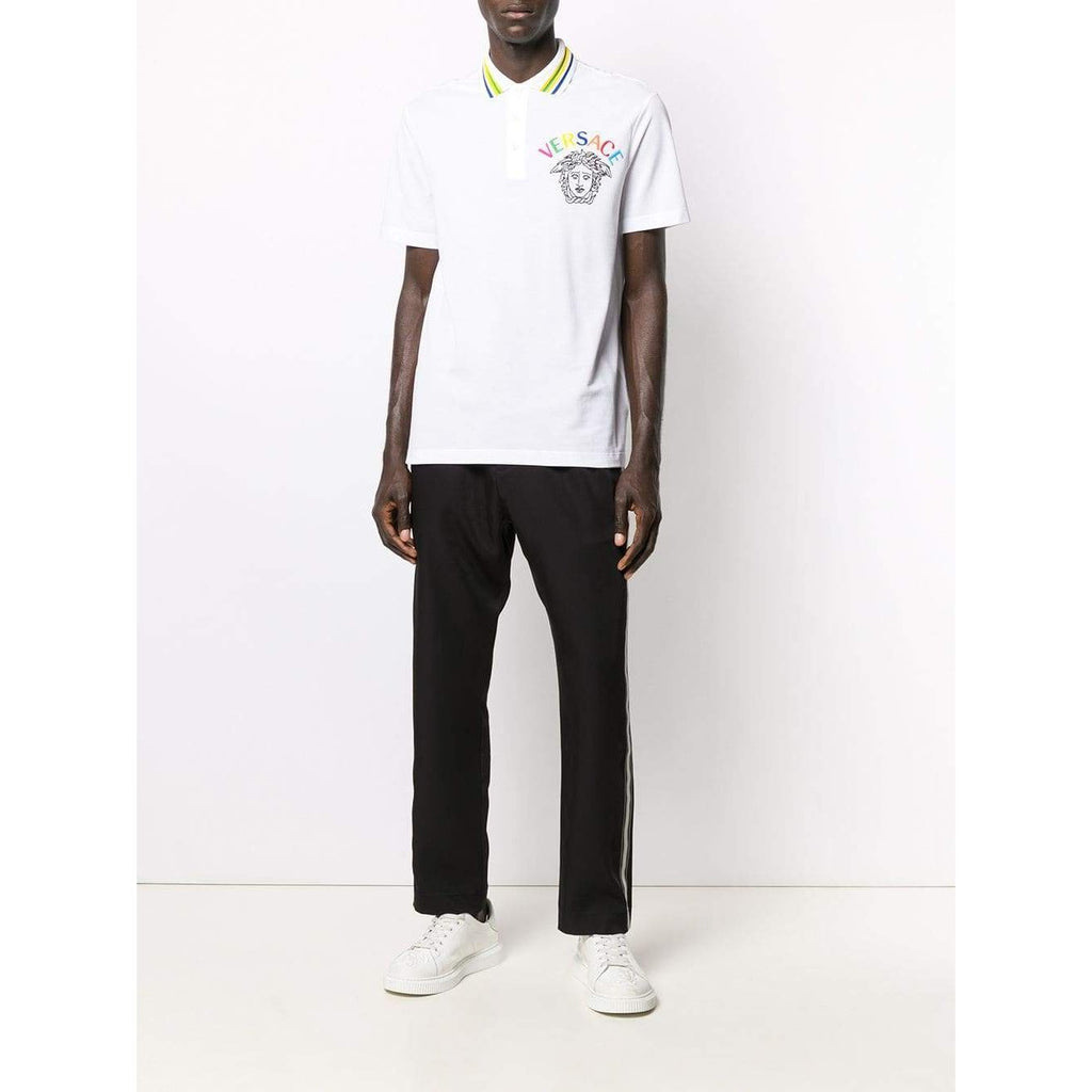 VERSACE Embroidered Medusa Polo Shirt, White – OZNICO