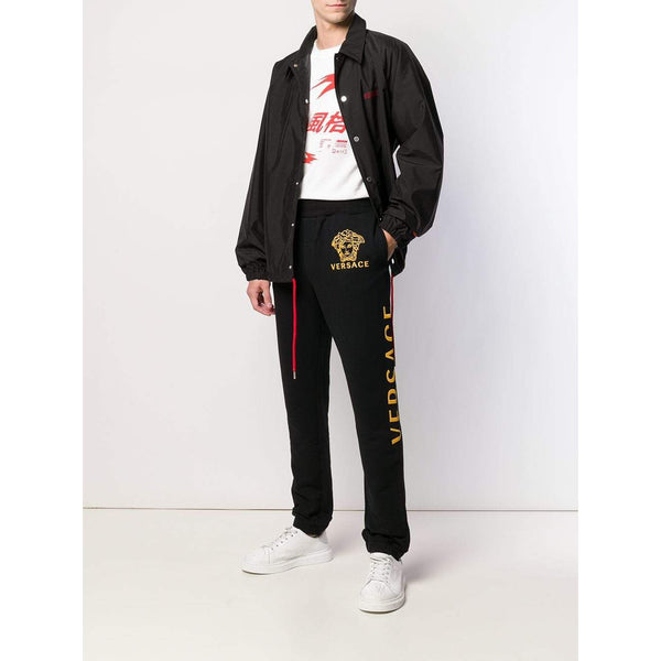 VERSACE Logo Track Pants, Black/ Gold 