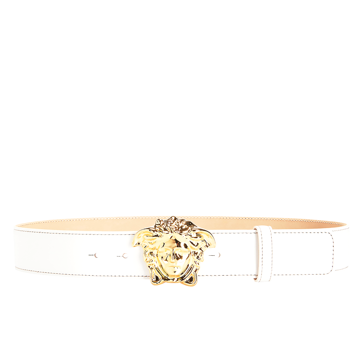 VERSACE Medusa Head Leather Belt, White 