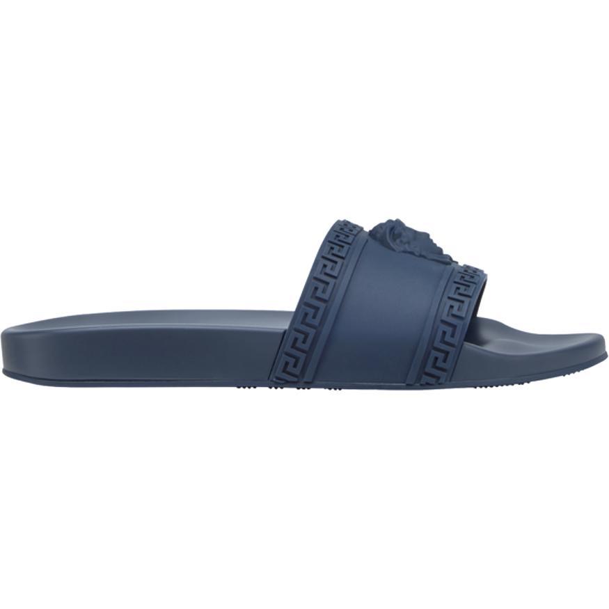 navy blue versace slides