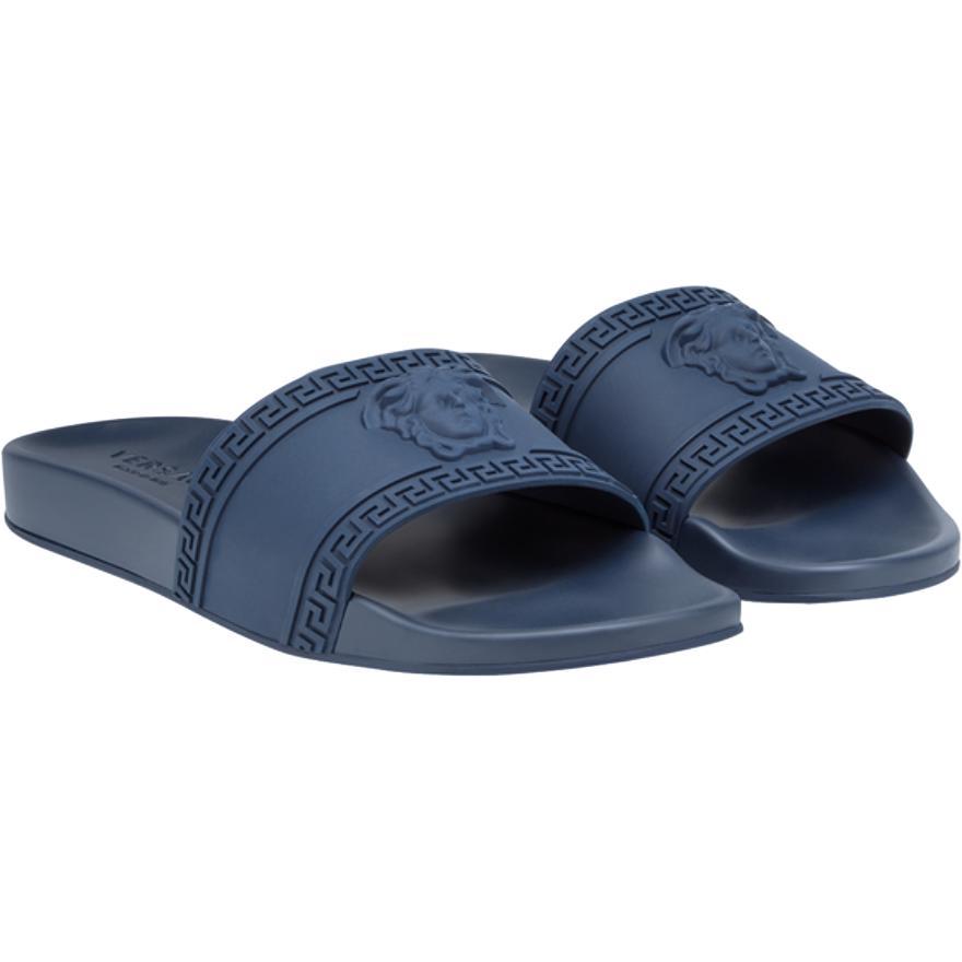 VERSACE Palazzo Medusa Pool Slides, Navy – OZNICO