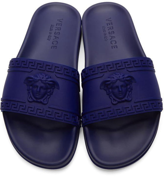 purple versace slides